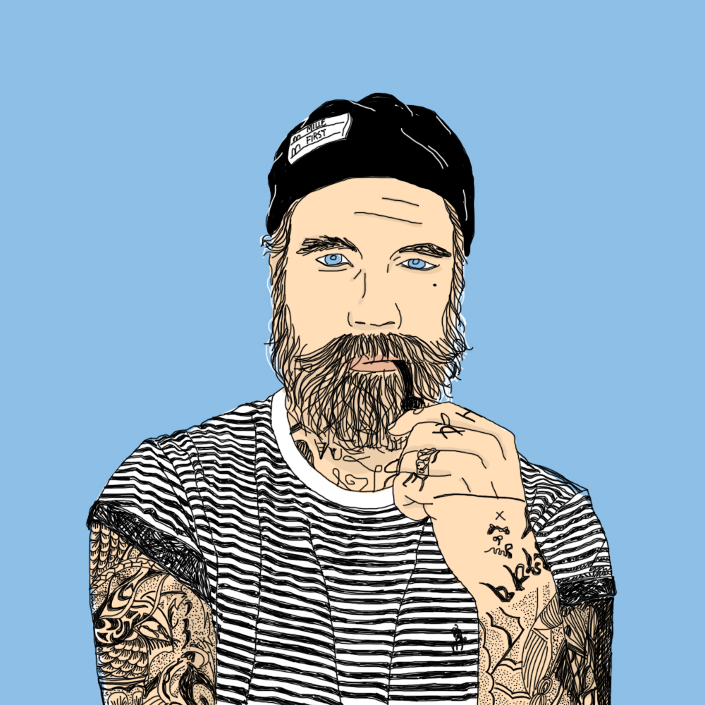 tattoo, portrait, illustration, graphic design, hipster, marin, navy, blue, stripe