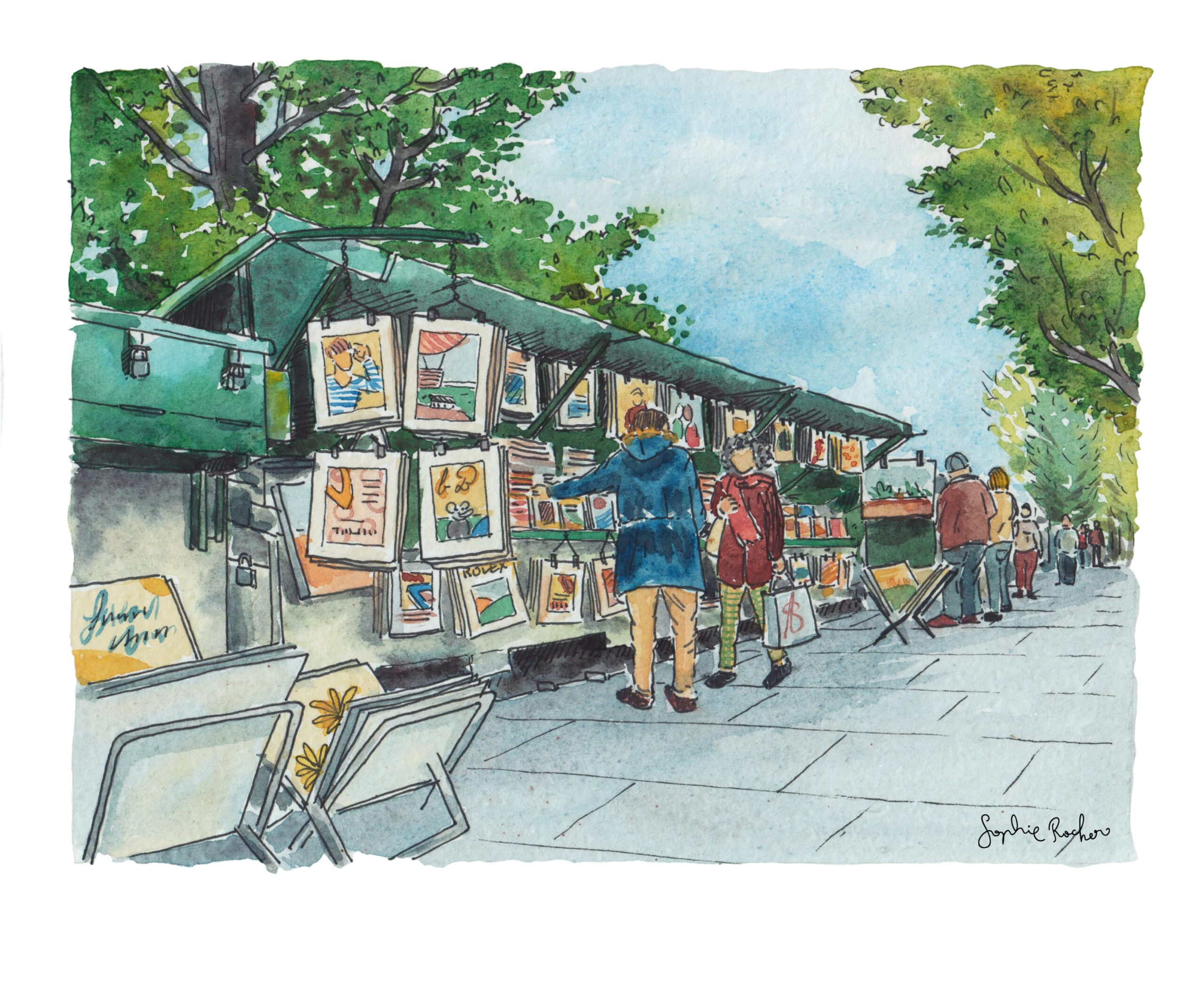 illustration Paris Sophie Rocher quai de seine bouquiniste